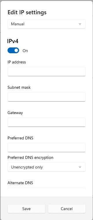 Fig. 2 - network settings in Windows IPv4